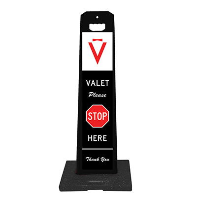 Vertical Panel 45 Valet Parking Sign (STOP HERE)  - Black